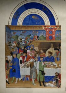 January in the Tres Riches Heures of the Duc de Berry to show feasting