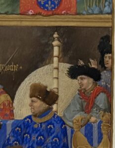 January in the Tres Riches Heures of the Duc de Berry firescreen behind the Duc